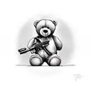 a cute teddy bear standing and holding an m16 gun tattoo design idea