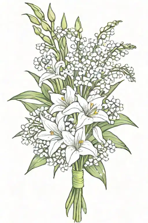 gladiolus lily of the valley and daffodil bouquet tattoo design idea
