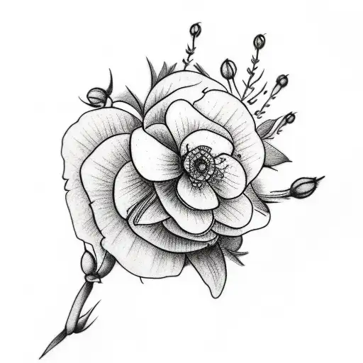 4 dog roses with small wild flowers delicate thing leaves shoulder tattoo 5 inches tattoo design idea