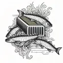A harmonica transforming into a school of fish swimming in a golf course pond tattoo design idea