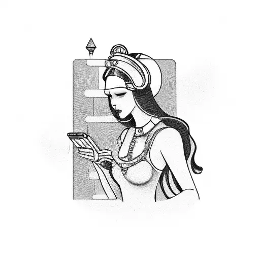 Goddess of Technology in a new school style tattoo design idea