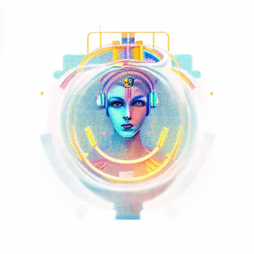 Goddess of Technology in a new school style tattoo design idea