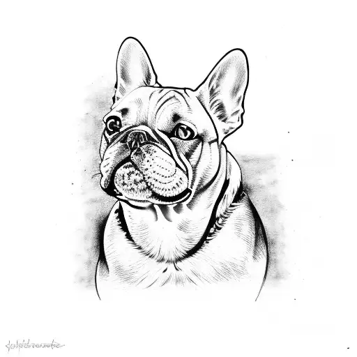 white Merle french bulldog with blue eyes tattoo design idea