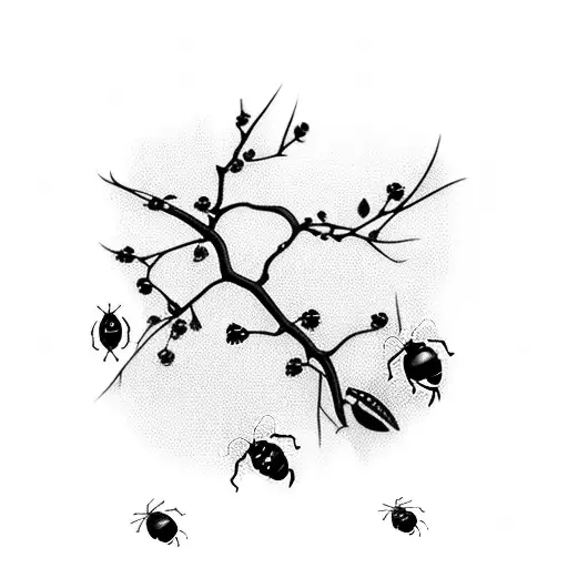 plum blossom with ladybugs all over the branches tattoo design idea