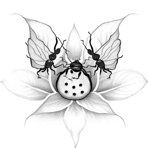 plum blossom branch with a single lady bug crawling towards the flower tattoo design idea