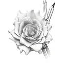 A detailed sketch of a surgeon's hands holding a blooming flower tattoo design idea