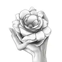 A detailed sketch of a surgeon's hands holding a blooming flower tattoo design idea