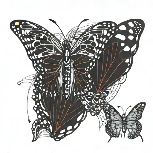 monarch butterfly, 555 inside, red cherry fruit,  tattoo design idea