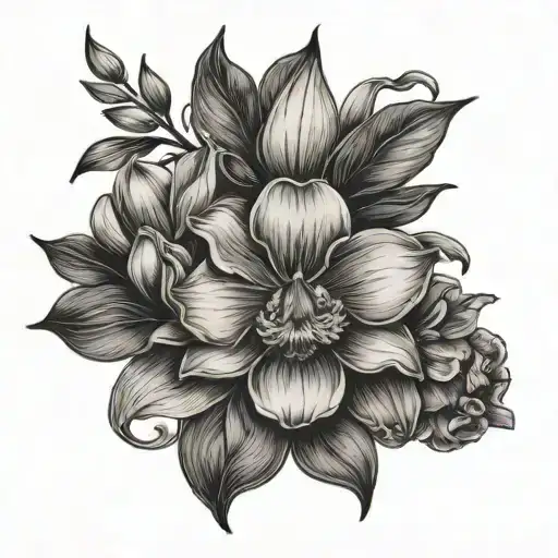 magnolia and orchid half sleeve in black tattoo design idea