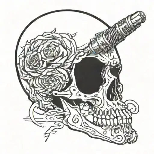 Incorporate Eminem's microphone with Metallica's iconic skull logo in a blackwork style tattoo tattoo design idea