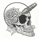 Incorporate Eminem's microphone with Metallica's iconic skull logo in a blackwork style tattoo tattoo design idea
