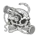 Incorporate Eminem's microphone with Metallica's iconic skull logo in a blackwork style tattoo tattoo design idea