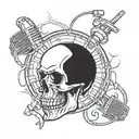 Incorporate Eminem's microphone with Metallica's iconic skull logo in a blackwork style tattoo tattoo design idea