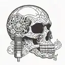 Incorporate Eminem's microphone with Metallica's iconic skull logo in a blackwork style tattoo tattoo design idea