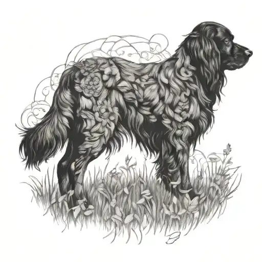 side veiw large majestic feild spaniel dog breed tattoo design idea