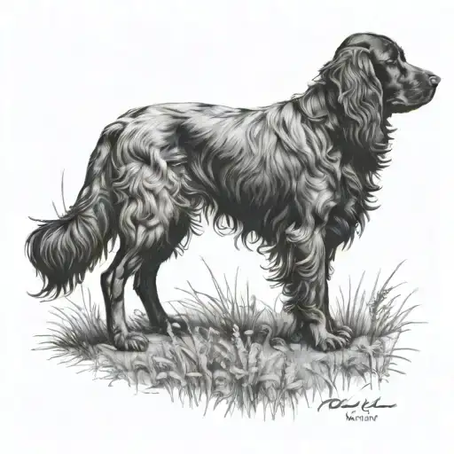 side veiw large majestic feild spaniel dog breed tattoo design idea