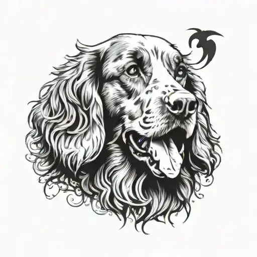 side veiw large majestic feild spaniel dog breed tattoo design idea
