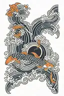 japanese wind bar with waves and koi fish round a ying yang tattoo design idea