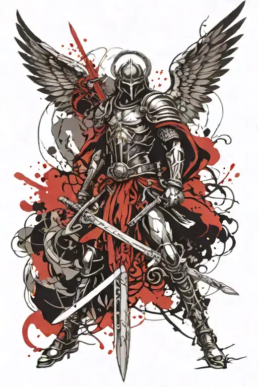 saint michael the arch angel holding a sword tattoo design idea