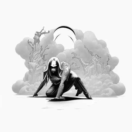 in the shadow lightning angel behind him tattoo design idea