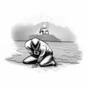 man kneeling on the ground, in the shadow lightning angel tattoo design idea