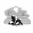 man kneeling on the ground, in the shadow lightning angel tattoo design idea