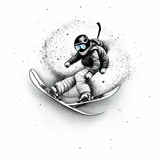 A snowboarder riding a mushroom as if it's a half-pipe tattoo design idea