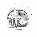 A baseball snowboarder catching a mushroom instead of a ball tattoo design idea