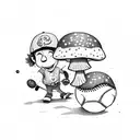 A baseball snowboarder catching a mushroom instead of a ball tattoo design idea