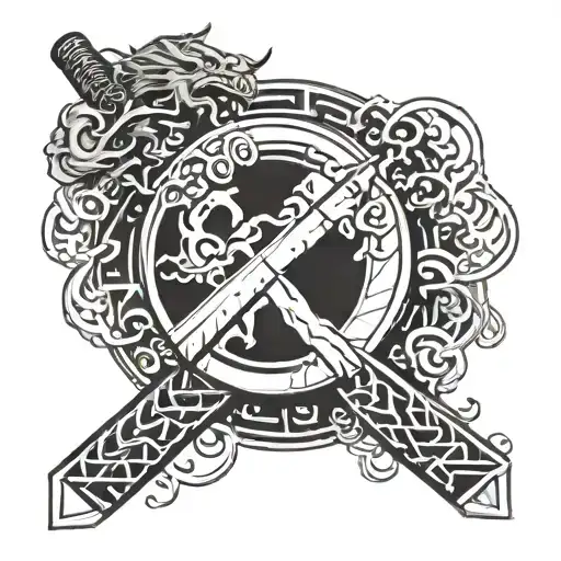 kanji attitude with katana tattoo design idea