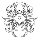 Incorporate a flowing water element that wraps around the Cancer crab symbol.  tattoo design idea