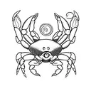 Incorporate a flowing water element that wraps around the Cancer crab symbol.  tattoo design idea