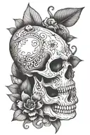 Skull with a charmander, a baby's foot and written Kani tattoo design idea