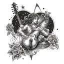 A celestial-themed tattoo featuring a cosmic orchestra playing music with the Libra and Leo zodiac signs shining brightly in the sky tattoo design idea