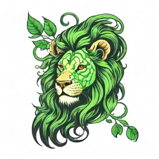 lion half sleeve with green eyes tattoo design idea