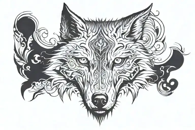 represents wisdom, patience, strength, values words. preferably for neck. try to ingrain wolf eyes  tattoo design idea
