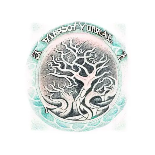black mamba snakes going all through the image forming the Norse tree of life, on a coin, edges write whatever it takes  tattoo design idea