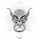 black mamba snakes going all through the image forming the Norse tree of life, on a coin, Medusa's skull in middle tattoo design idea