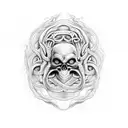 black mamba snakes going all through the image forming the Norse tree of life, on a coin, Medusa's skull in middle tattoo design idea