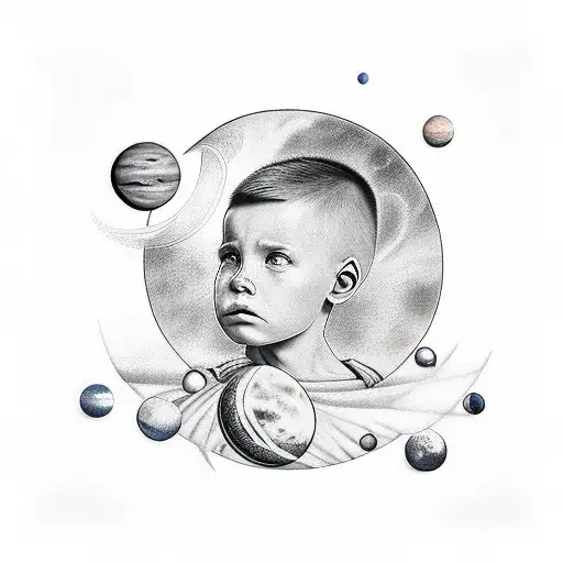 boy with halo of planets tattoo design idea