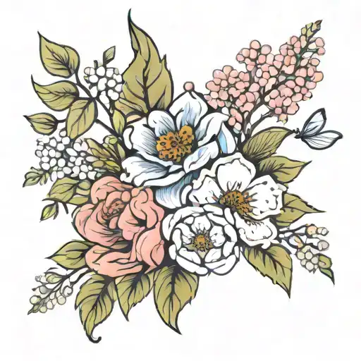bouquet of birth flowers July June march and November  tattoo design idea