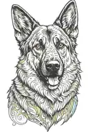 majestic double coated german shepherd dog head, wolf-like glaze tattoo design idea