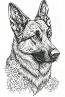 majestic double coated german shepherd dog head, wolf-like glaze tattoo design idea