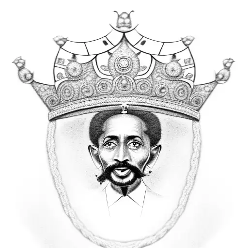 A portrait of Haile Selassie wearing a Rastafari crown tattoo design idea