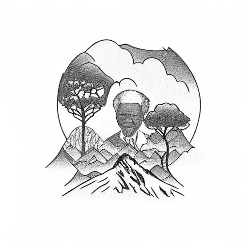 African landscape with a silhouette of Nelson Mandela in the foreground tattoo design idea