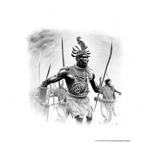 A powerful image of Shaka Zulu leading a group of miners tattoo design idea