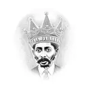 A portrait of Haile Selassie wearing a Rastafari crown tattoo design idea