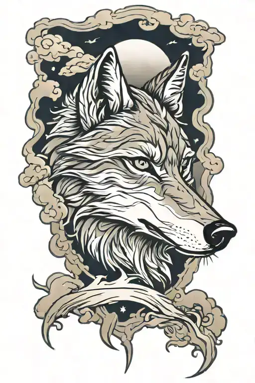 wolf in a thunderstorm   tattoo design idea