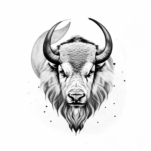 Indian Buffalo with Moon background Black,white and grey tattoo sleeve tattoo design idea