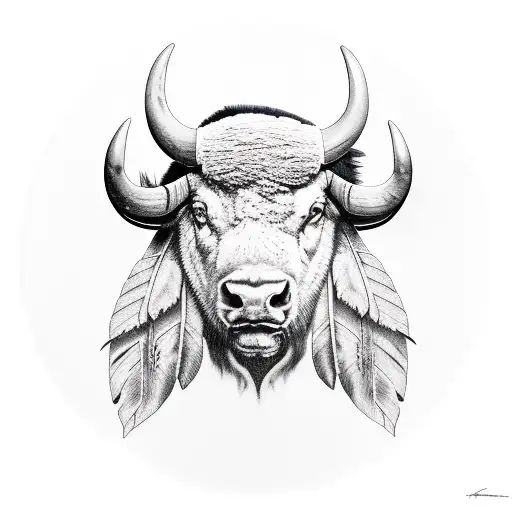 American Indian Buffalo with Full Moon  tattoo design idea
